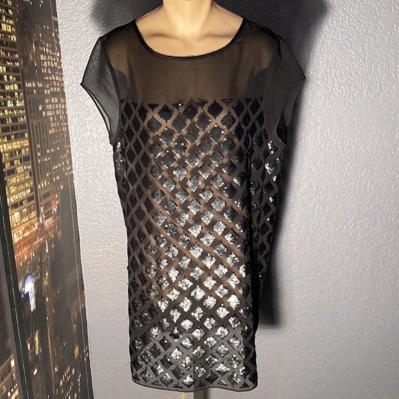 ALLSAINTS - sheer mesh s/s dress tunic w black lattice sequins on both sides - 8 - Picture 2 of 16